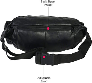 New Large Genuine Leather Waist Bag Fanny Pack with Two Cell Phone Pockets and Six Exterior Pockets-menswallet