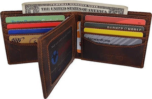 Personalized Date Men's RFID Blocking Genuine Leather Bifold Multi-Card Center Flap Wallet (Black)-menswallet