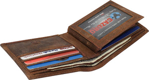 Men's RFID Blocking Vintage Leather Center Flap Bifold Credit Card ID Wallet for Men (Brown)-menswallet