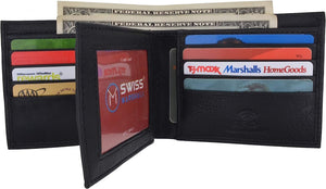 Personalized Name RFID Blocking Genuine Leather Multi-Card Center Flip Bifold Wallet for Men (Black)-menswallet