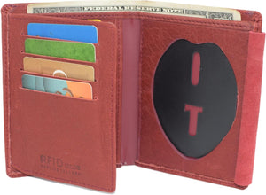 RFID Blocking Genuine Leather Credit Card, ID & Badge Holder Wallet Burgundy-menswallet