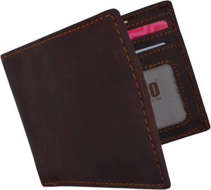 CAZORO Genuine Leather Wallets for Men-Handmade Italian Vintage Distressed Slim Bifold Men's Wallet with RFID Blocking ID Window (Vintage HTC)-menswallet