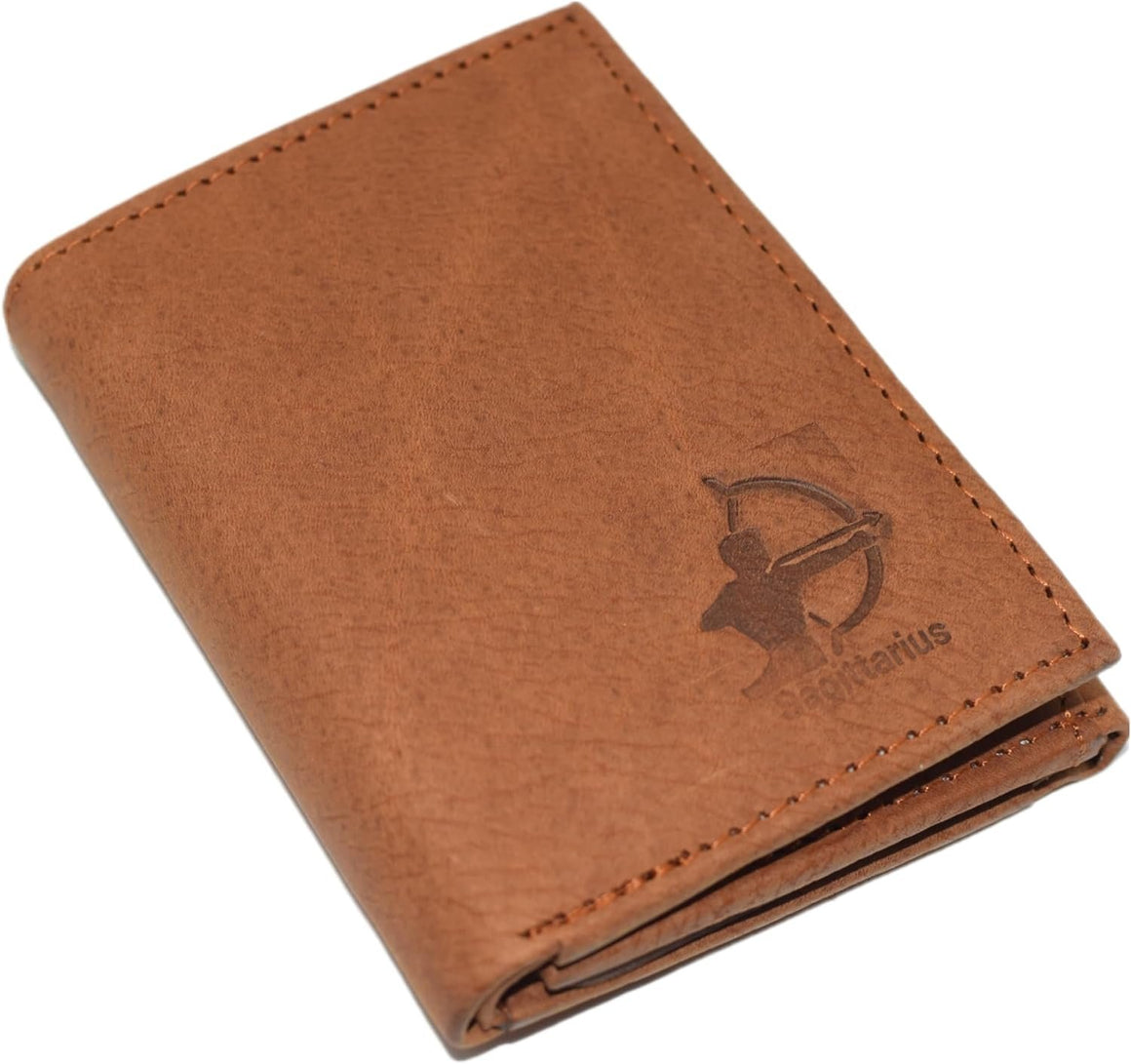 Sagittarius RFID Blocking Men's Real Leather Bifold Trifold Zodiac Sign Logo Wallet (Trifold)-menswallet