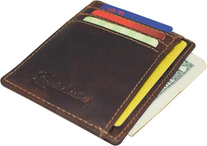 CAZORO Front Pocket Minimalist Vintage Leather Slim Wallet RFID Blocking Medium Size (Brown RHU)-menswallet
