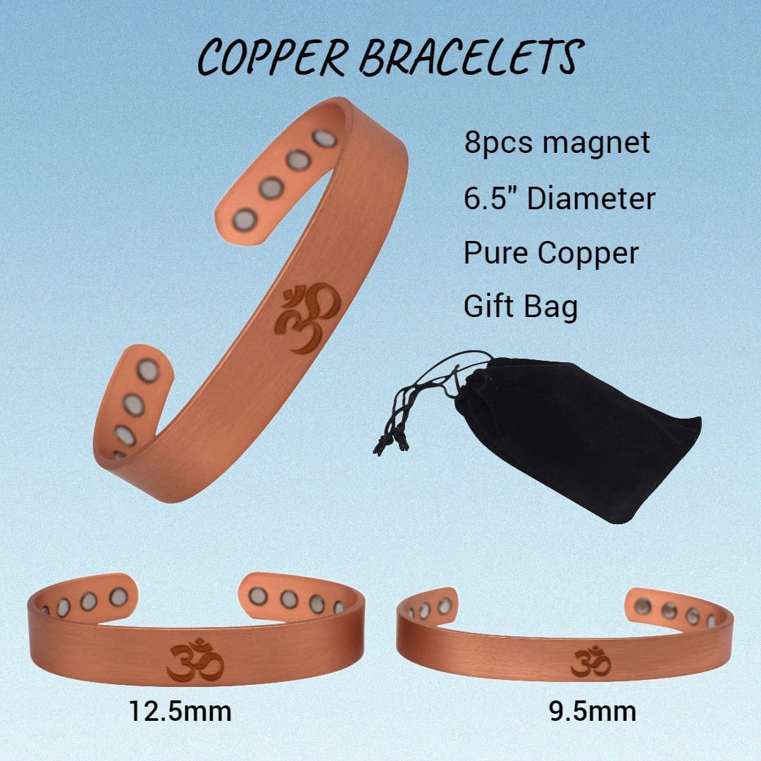 OM Pure Copper Bracelet 8pcs Strong Magnets for Men & Women Gift Bag (12.5mm)