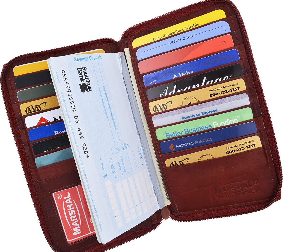 Genuine Leather Zipper Wallet Business & Credit Card Case Holder Bifold #729CF