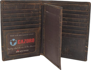 CAZORO Men's Hipster Bifold RFID Blocking Vintage Leather Multi-Card ID Holder European Wallet for Men (Burgundy)-menswallet