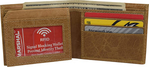 Cowhide Leather Mens RFID Blocking Flap Up ID Window Bifold Tan Wallet for Men-menswallet