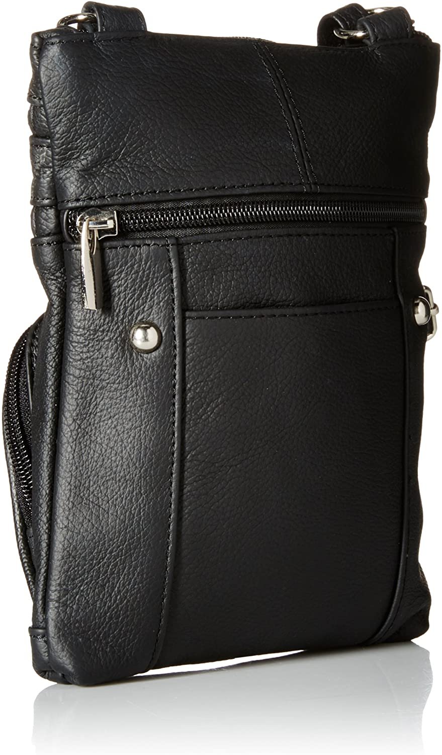 Roma Leathers Genuine Leather Multi Pocket Crossbody Bag (Black)