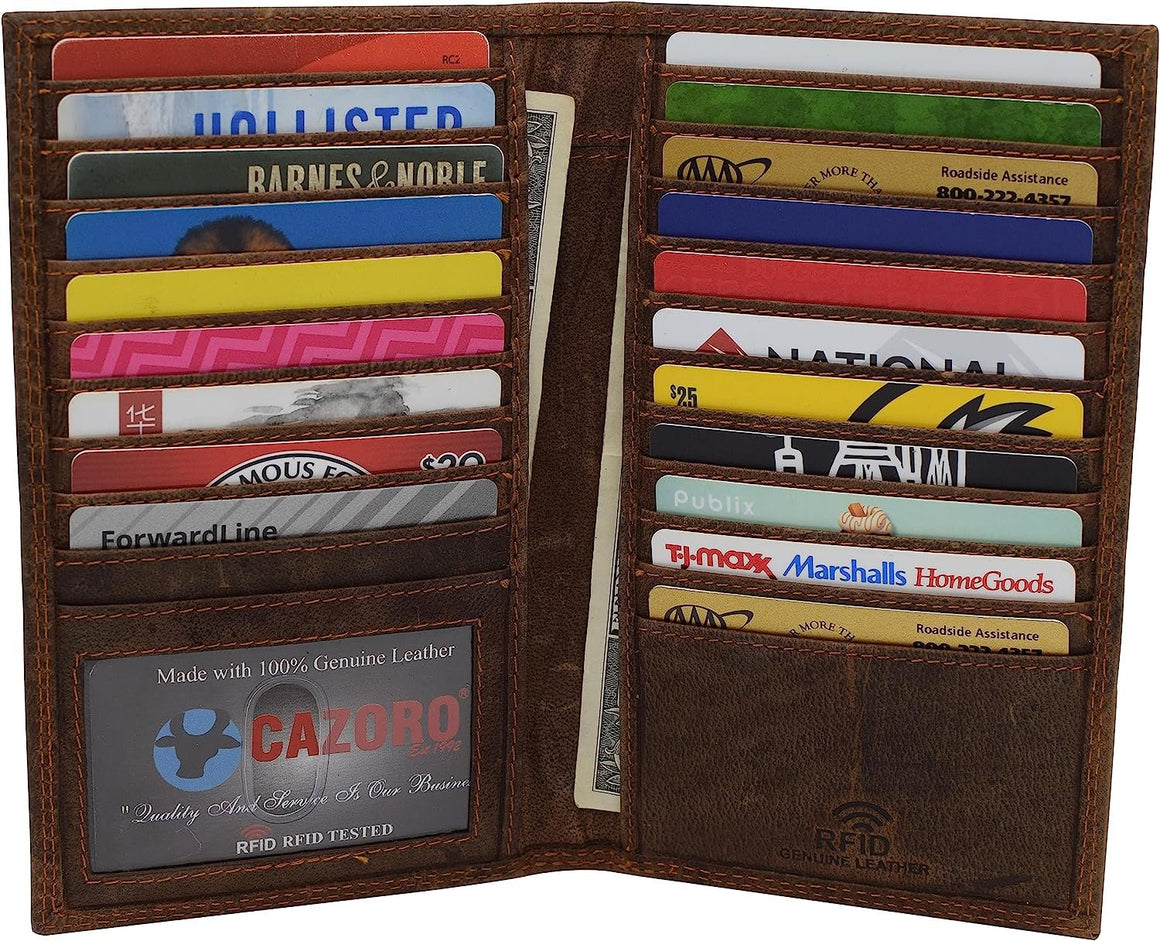 RFID Blocking Premium Vintage Leather Long Bifold Credit Card ID Wallet