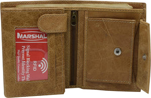 Marshal Men's Genuine Leather Hipster Style Bifold Trifold RFID Blocking Wallet with ID Window-menswallet