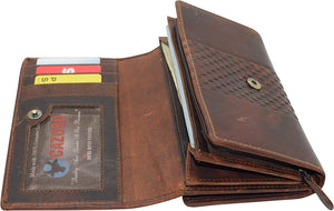 Vintage Leather Women's Wallet Large Capacity Clutch Purse Smartphone Hand Wristlet Credit Card Holder RFID Blocking Wallets for Women (Brown RHU)-menswallet