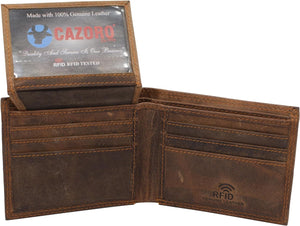 CAZORO Top Grain Leather Wallet for Men | RFID Blocking | Extra Capacity Bifold Wallet with 2 ID Windows | Ultra Strong Stitching | Slim Billfold with 8 Card Slots | Gift for Him (Vintage Brown)-menswallet