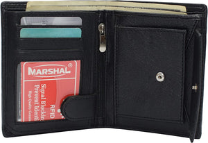 Marshal Men's Genuine Leather Hipster Style Bifold Trifold RFID Blocking Wallet with ID Window-menswallet