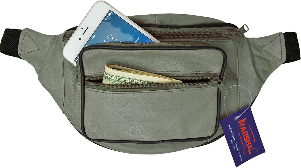 Genuine Leather Waist Fanny Pack Belt Bag Pouch Travel Hip Purse Men Women (Beige)-menswallet