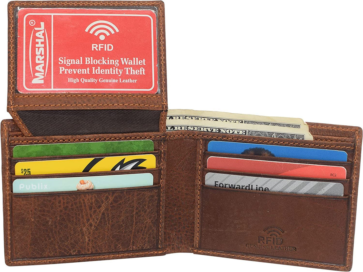 Deer Men's RFID Blocking Real Leather Bifold Trifold Wallet-menswallet
