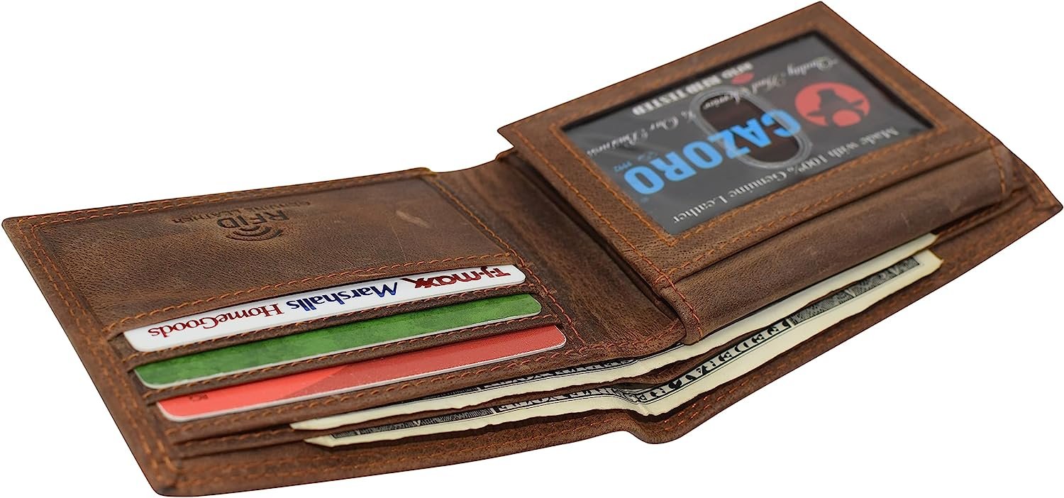 CAZORO Top Grain Leather Wallet for Men RFID Blocking Extra