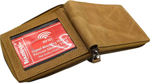 Men's Zip Around RFID Blocking Genuine Leather Outside ID Bifold Tan Wallet for Men-menswallet
