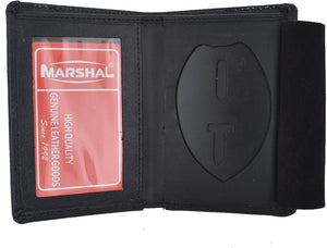 Marshal genuine leather rfid slim thin bifold id money wallet oval shape badge holder-menswallet