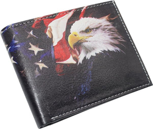 RFID Blocking Printed American Eagle Flag Bifold Leather Wallet with Gift box for men-menswallet