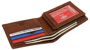 RFID Blocking Real Leather Slim Bifold Wallet Center ID Flap Window Engraved Log-menswallet