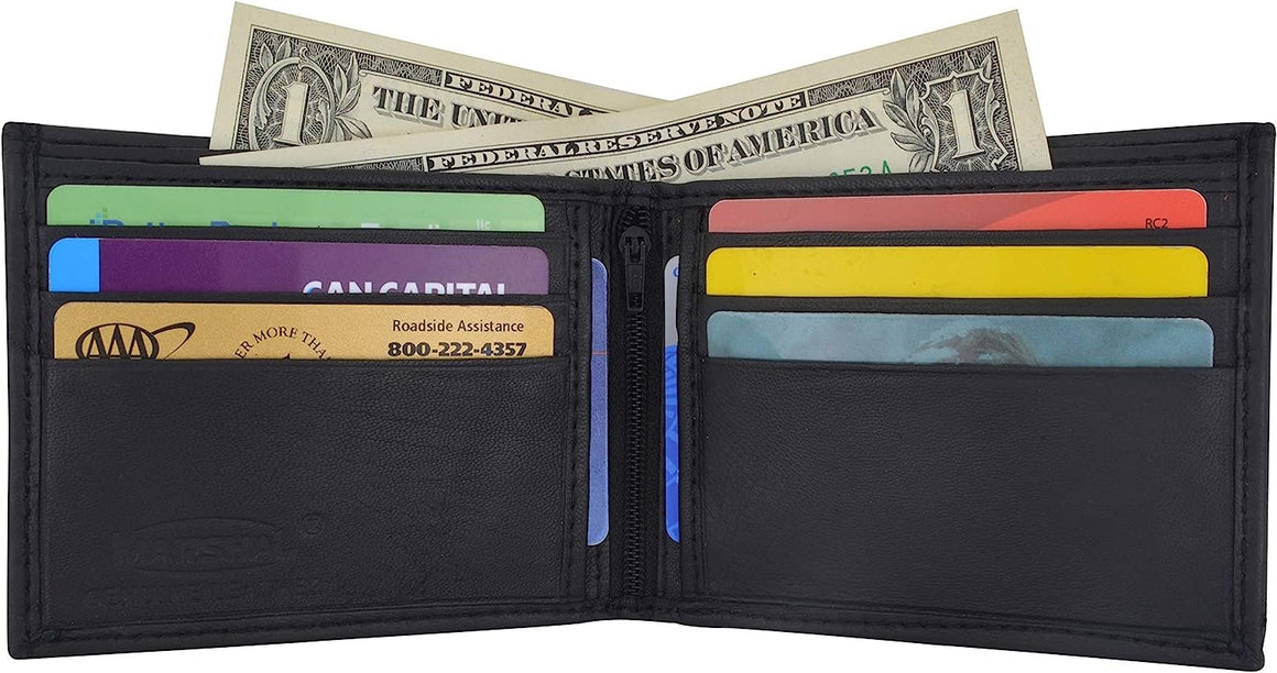 Marshal Genuine Lambskin Soft Leather Bifold Men's Wallet with inner Zipper
