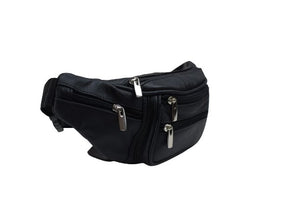 Genuine Cowhide Leather Waist Fanny Pack Pouch 6 Compartments Black-menswallet