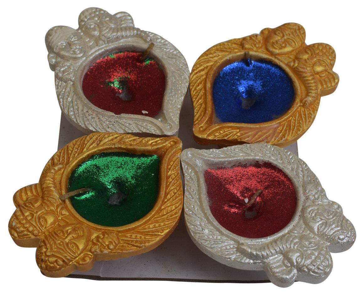 Set of 4 New Decorative Diya Oil Lamp Indial Traditional Puja Festival Gift - wallets for men's at mens wallet