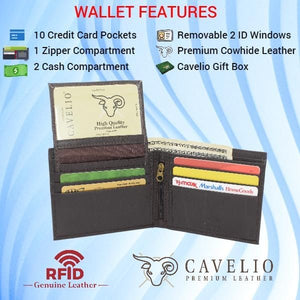 RFID Slim Front Pocket Wallets For Men - Genuine Leather Mens Bifold Wallet With Removable 2 ID Windows Zipper Coin Stylish Passcase (Brown)-menswallet