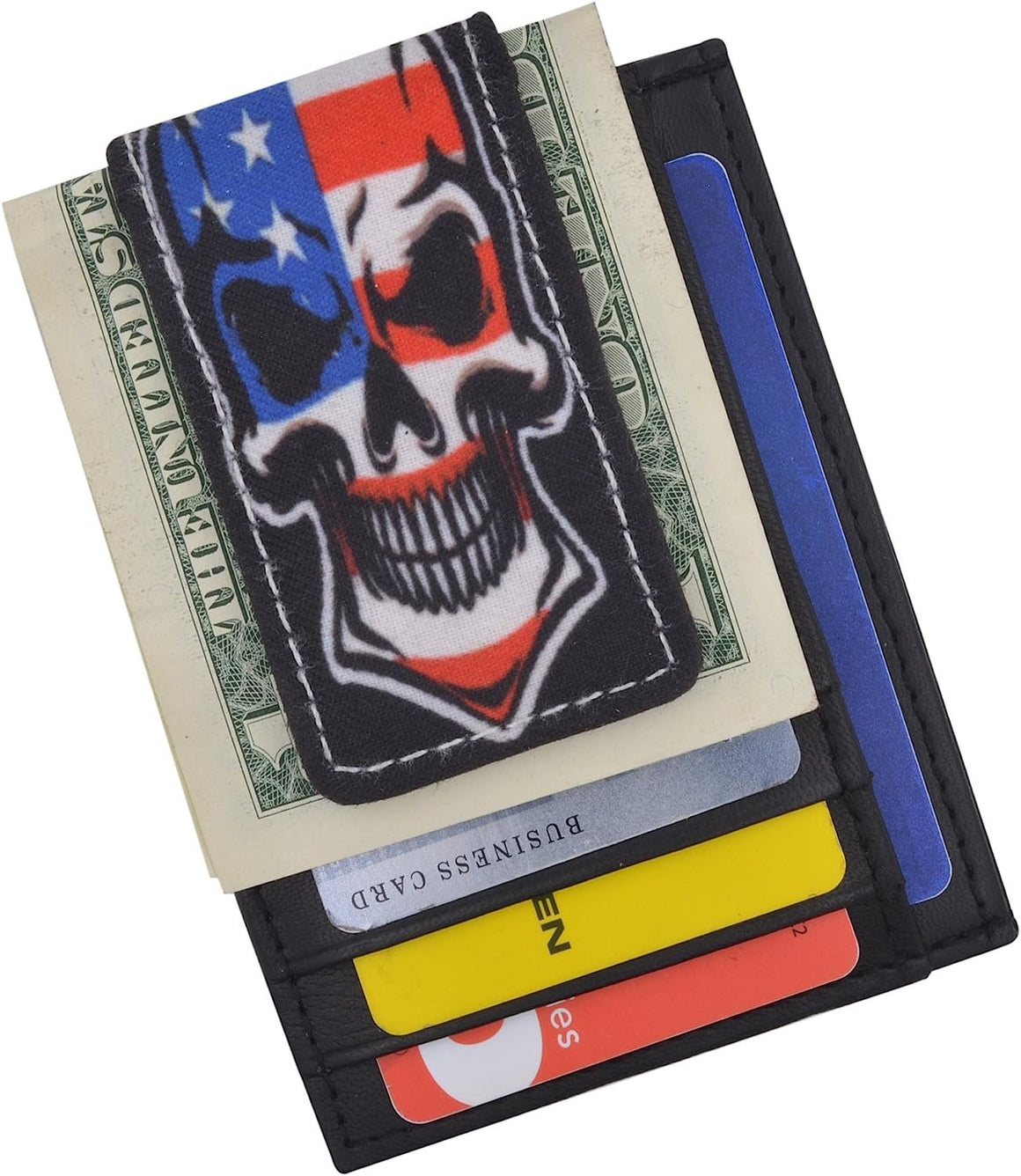 Genuine Leather Front Pocket Magnetic Money Clip Slim Thin Minimalist Mens Wallet Logos