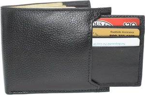 Real Leather Front Removable ID Card Holder Bifold RFID Blocking Wallet for Men with Gift Box (Black)-menswallet