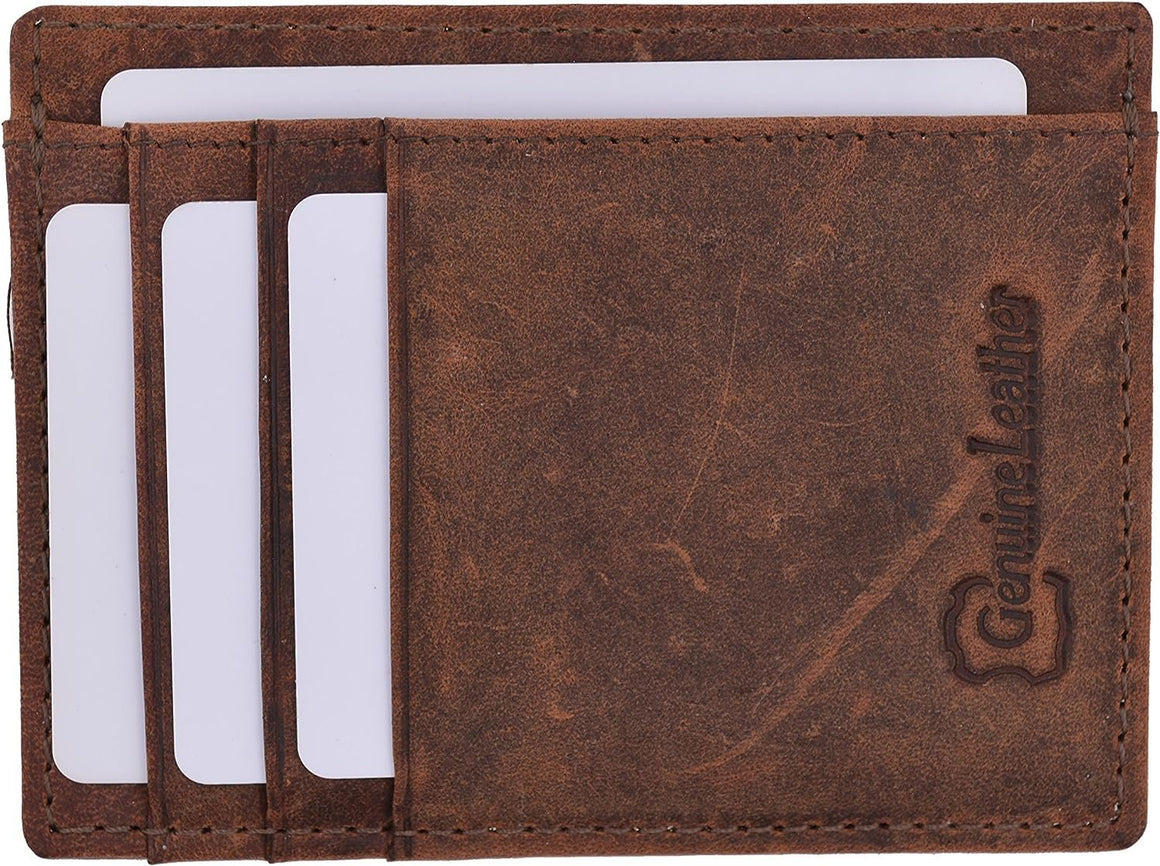 RFID Vintage Leather Front Pocket Wallet Slim Minimalist Secure Thin Credit Card Holder (Brown)