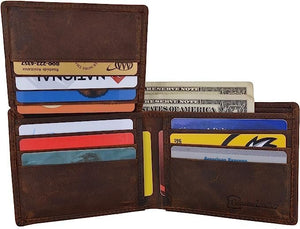 CAZORO Personalized Wallets Name Initials Men's Vintage Leather RFID Blocking Bifold Wallet With ID Window-menswallet