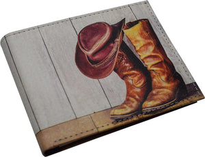 RFID Blocking Men's Printed Cowboy Boots Bifold Genuine Leather Wallet Western with Gift box-menswallet
