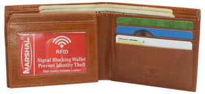 RFID Blocking Genuine Hunter Leather Men's Bifold Logo Debossed Wallets-menswallet