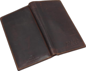 CAZORO Personalized Name Initials RFID Blocking Vintage Leather Slim Long Bifold Checkbook Wallet-menswallet