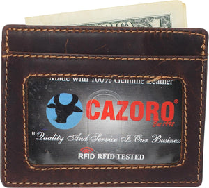 CAZORO Front Pocket Minimalist Vintage Leather Slim Wallet RFID Blocking Medium Size (Brown RHU)-menswallet