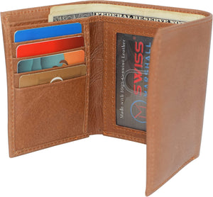 RFID Blocking Slim Classic Trifold Credit Card ID Genuine Leather Wallet Gift Box (Black)-menswallet