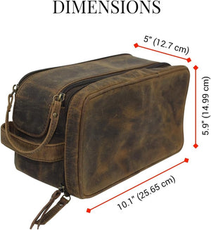 Genuine Buffalo Leather Toiletry Bag : Vintage Travel Shaving & Dopp Kit : for Toiletries, Cosmetics & More : Spacious Interior & Waterproof Lining : Compact, Fits Easily in Luggage-menswallet