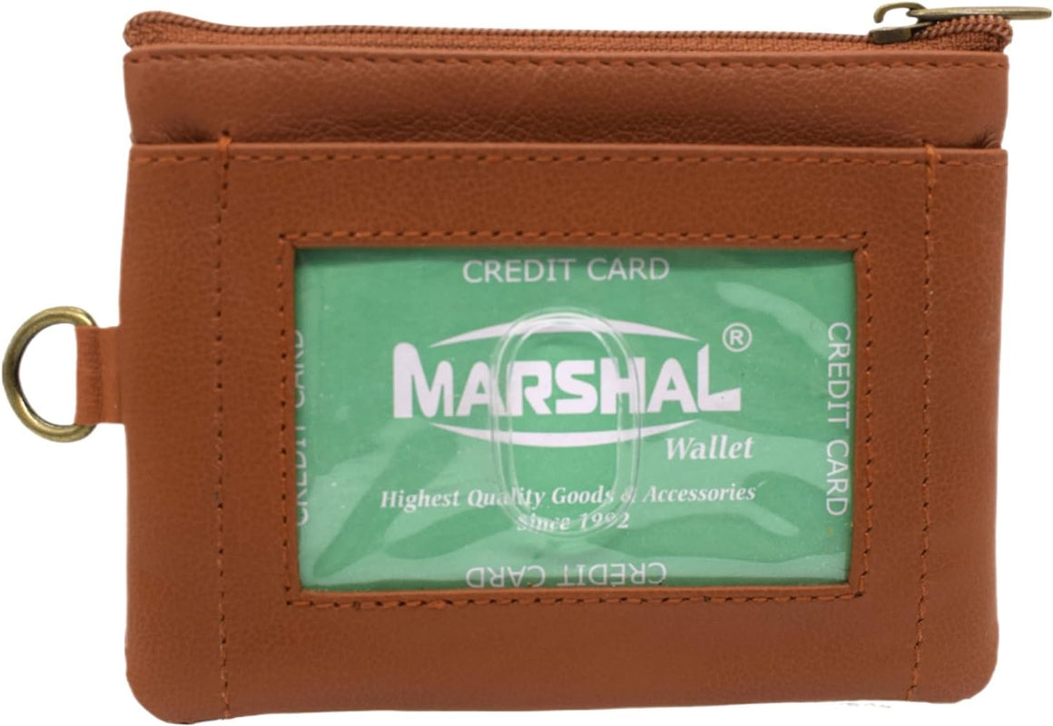 Marshal Zip ID Case Card Holder Slim Coin Purse Wallet Change Pouch with Key Chain (Burgundy)