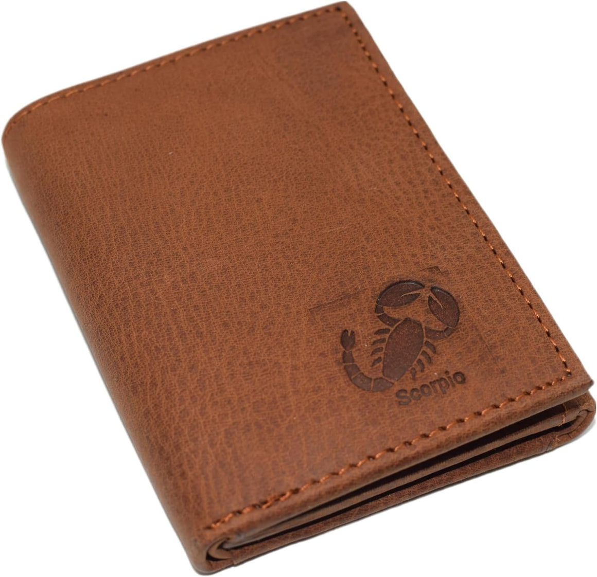 Scorpio Logo Men's Bifold Trifold RFID Blocking Real Leather Wallet Scorpion Zodiac Sign (Trifold)-menswallet