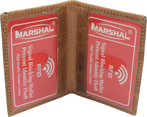 Marshal Personalized Wallet Slim Thin Genuine Leather 2 ID Window Mini Wallet Holder Bifold Driver's License Safe Tan-menswallet