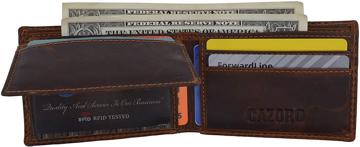 New Small Mens RFID Vintage Leather Bifold Slim Credit Card ID Wallet by Cazoro