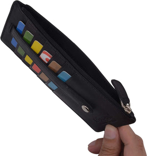 RFID Blocking Women's Wallet Vintage Leather All in One Card Case Holder Slim Wallet With a Card Protection Strap-menswallet