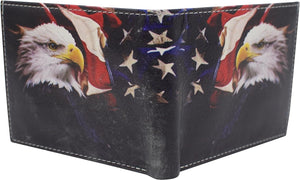 RFID Blocking Printed American Eagle Flag Bifold Leather Wallet with Gift box for men-menswallet
