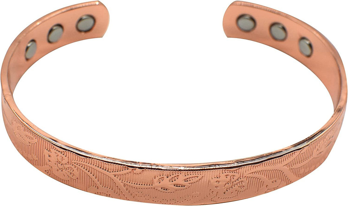 Magentic Pure Copper Cuff Bracelet for Women Vintage Flower with Magnets Adjustable Magnetic Bangles