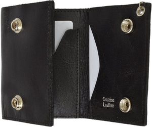 100% Leather Tri-fold Chain Wallet Black #946-9-menswallet