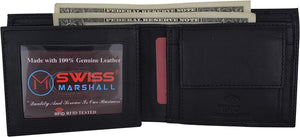 Swiss Marshall RFID Blocking Men's Bifold Premium Leather Credit Card ID Holder Wallet with Coin Pouch-menswallet