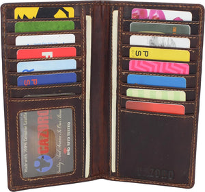 RFID Blocking Slim Long Bifold Vintage Leather ID Credit Card Holder Long Wallet-menswallet
