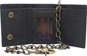 CAZORO Men's RFID Blocking Trifold Vintage Leather Biker Chain Wallet With Snap Closure (Dark Beige)-menswallet